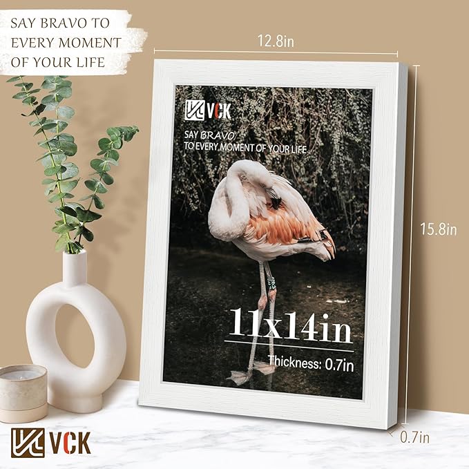 VCK 11x14 Picture Frame, White Wood 14 x 11 Diploma Document Frames, Home or Gallery Wall Hanging, 2 Pack