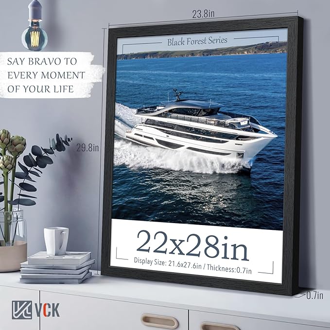 VCK 22x28 Poster Frame - Black, Textured Exclusive Solid Wood Picture Frames - Wall Hanging