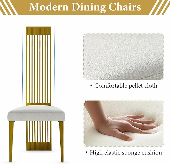 White and Gold Dining Chairs Set of 10, Upholstered Dining Room Chairs, Modern Luxury Chairs with High Back and Brushed Gold Metal Legs for Kitchen/Living Room/Restaurant
