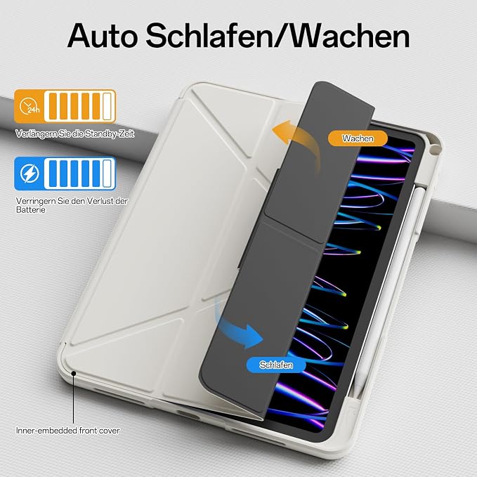 Case for iPad Pro 11 inch (4th/3rd/2nd Generation) 2022/2021/2020 | Y-Stand Shockproof Protective Cover with Pencil Holder Multi-Angle Stand Clear Hard Back (Black)