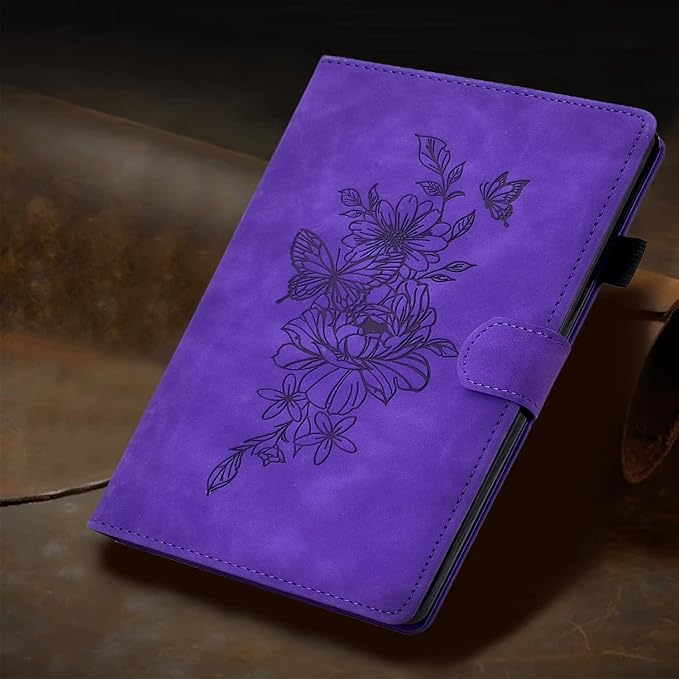 Case for Samsung Galaxy Tab A9 8.7 Inch 2023 (SM-X110/X115/X117) Suede Embossed Flower Flip Stand Protective Shell with Pen Holder &amp Card Slot No Smart Auto Wake/Sleep Function Brown