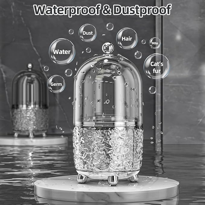 Makeup Brush Holder with Lid, 360° Rotating Cosmetic Tools Organizer with Cover, Dustproof Spinning Makeup Brush Organizer for Vanity, Ideal Gift for Girlfriend Wife Friends (Gray)
