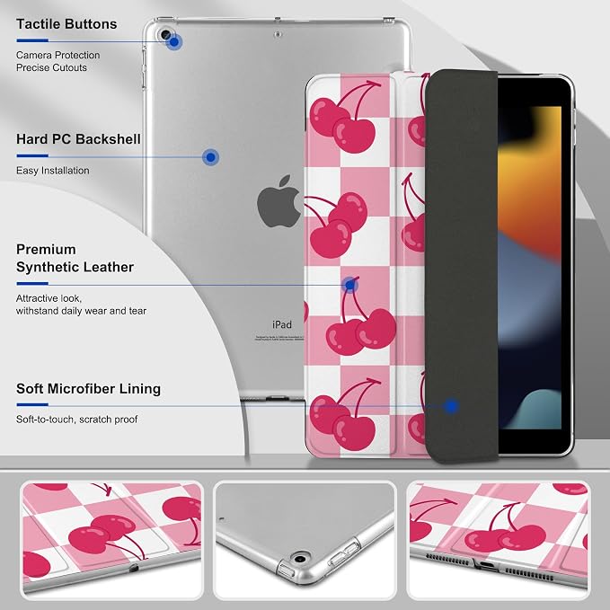 Compatible with iPad 10.2 Inch Case 2021 2020 2019 Smart Lightweight Trifold Stand Hard Plastic Transparent Cover Support Auto Sleep/Wake for iPad 10.2 9th/8th/7th Gen - Bear &amp Cherry