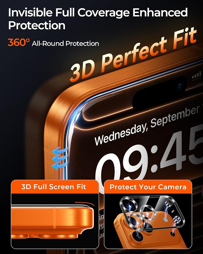 MRGLAS TOP 9H+ Glass 2+2 Packs for iPhone 16 Pro Privacy Screen Protector 6.3'' with Camera Lens Protector [Zero Bubble Auto-Dust Removal] [10X Military Protection] Tempered Glass Full Edge Coverage