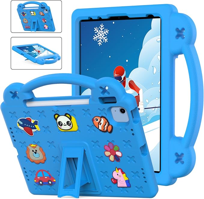 Kids Case for iPad Air 13 (2026/2025/2024) M4/M3/M2 &amp iPad Pro 13 2024 &amp iPad Pro 12.9 Cover 6th/5th/4th/3rd Gen (2022/2021/2020/2018) DIY Figures EVA Rubber Handle Stand Shockproof Bumper