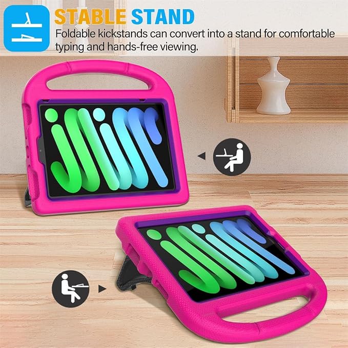 SUPLIK Kids Case for iPad mini 7 (A17 Pro) 2024 &amp iPad mini 6 2021 8.3-inch iPad mini 6th/7th Generation Case with Screen Protector Durable Shockproof Kids Cover with Handle Stand Black