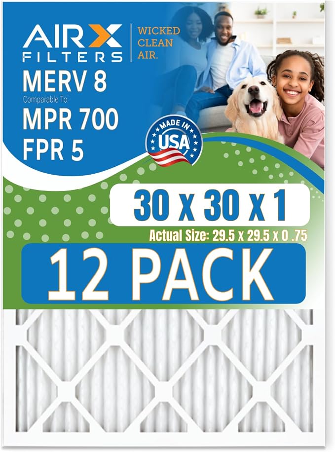 30x30x1 Air Filter MERV 8 Rating, 12 Pack of Furnace Filters Comparable to MPR