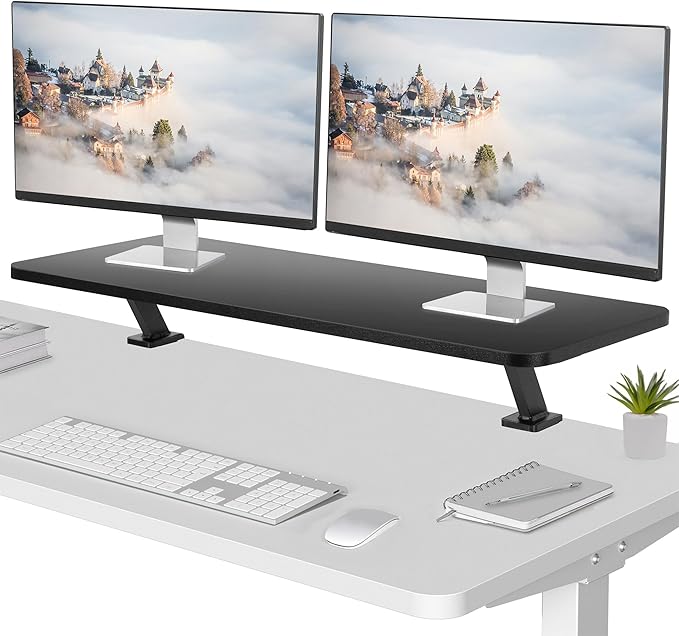 VIVO Black Clamp-on Large 40 inch Ergonomic Desk Shelf, Dual Computer Monitor and Laptop Riser Stand - Desk Organizer for 2 Screens STAND-SHELF40B