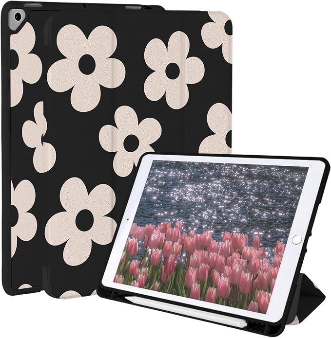 Case for iPad 9th/ 8th/ 7th Generation Case 10.2&amp10.5 Inch (2021/2020/2019 Release) Slim Lightweight Soft Trifold Back Cover with Pencil Holder &amp Auto Sleep/Wake CoverBeige Checkered