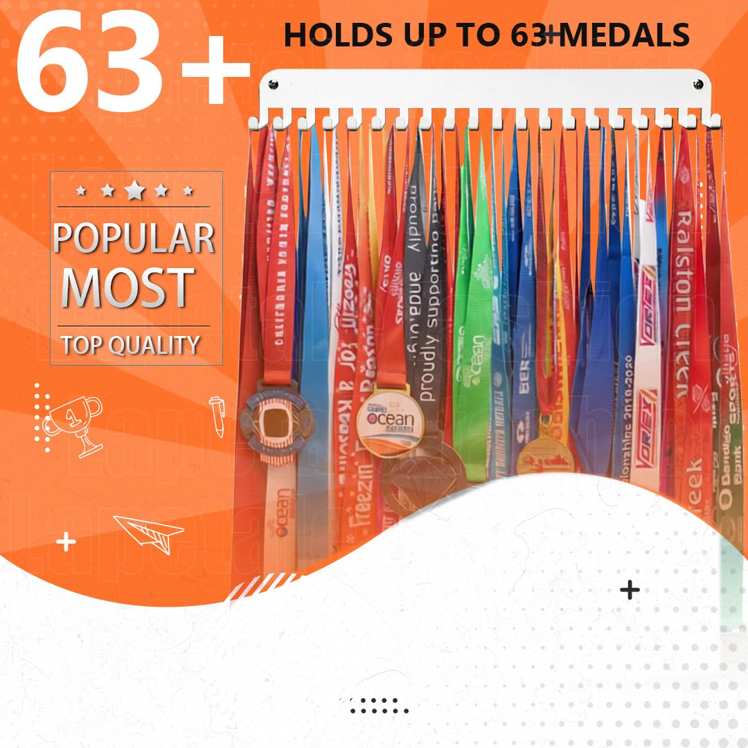 Lapetale Fashion White Medal Hanger Holder Display Rack,Race bib Medal Display with 20 Simple Hooks, Race Medal Display Holder,Hanger for Medals