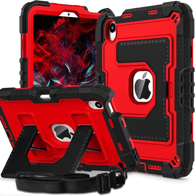 Kids Case Compatible with iPad mini 7 A17 pro 2024 Mini 6 8.3”Colorful Shockproof Case with Pencil Holder and Adjustable Big StandHandle Strap for iPad mini 6th 7th Gen