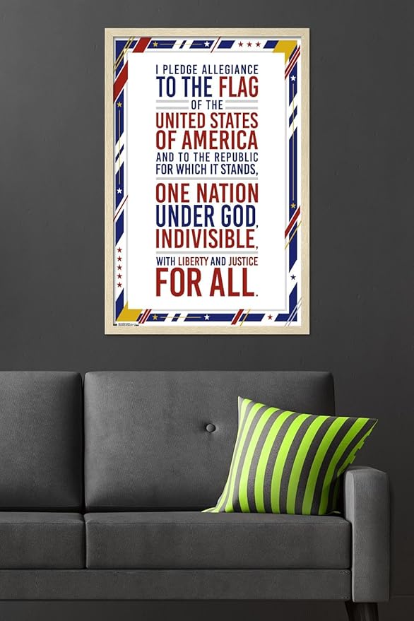 The United States Of America - Pledge Of Allegiance Wall Poster, 34L" x 22.4W", Blonde Framed Version