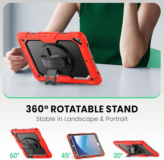 SEYMAC Case for iPad Air 3/ Pro 10.5 inch/Air 3rd Generation 10.5'' Black | Heavy Duty Shockproof Protective Built-in Screen Protector 360° Rotating Stand Hand/Shoulder Strap
