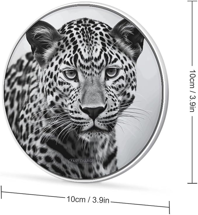 Black White Leopard Animal Wireless Charger Portable Fast Charging Pad Lightweight Wireless Charging Pad 10W Slim Charging Station for Phone Charger Mat for Travel Home Office Desk