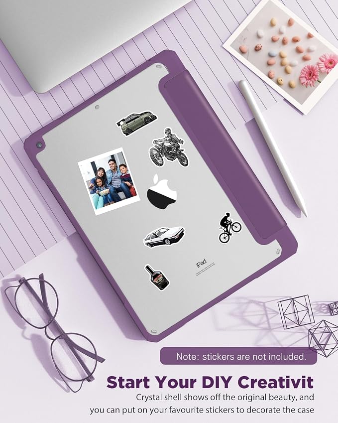 TiMOVO Case for iPad 9th/8th/7th Generation 10.2 inch Black | Pencil Holder Slim Trifold Stand Protective Cover Clear Transparent Back Shell Auto Wake/Sleep