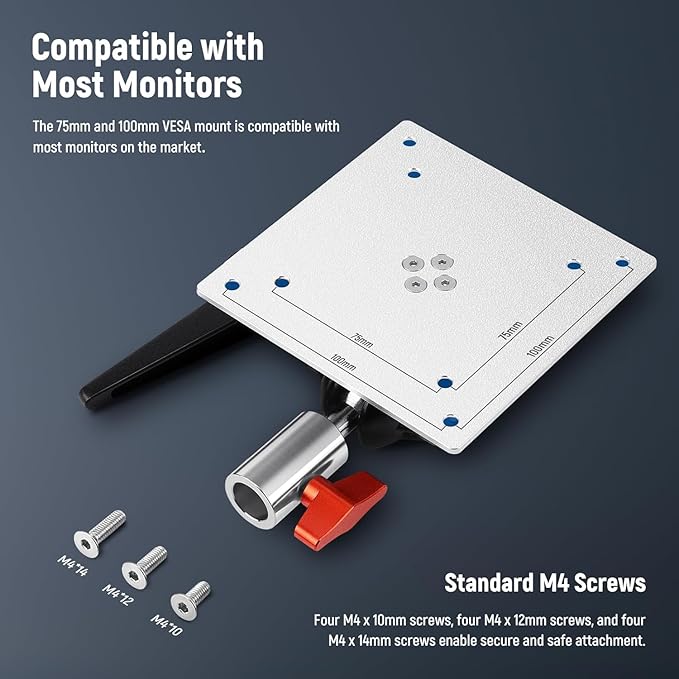 NEEWER Monitor Mount Adapter with VESA Mount, Aluminum Alloy Light Stand Adapter Dual 360° Ball Joint M4 Screw & 5/8" Receiver for Impact Screen Outdoor TV Stand, Max Load 14lb/6.3kg, MA001