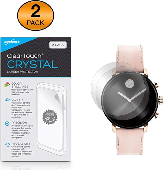 BoxWave Screen Protector Compatible with Movado Connect 2.0 (40mm) - ClearTouch Crystal (2-Pack) HD Film Skin - Shields from Scratches