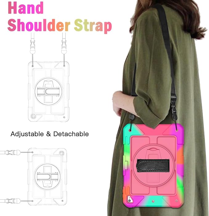 BMOUO Case for iPad 6th/5th Generation Case (9.7 inch 2018/2017) 360°Rotating Stand Hand/Shoulder Strap Shockproof iPad 9.7” Case for iPad Air 2 Black