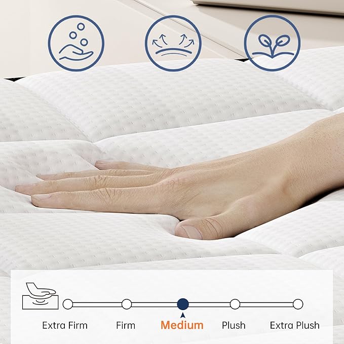 California King Mattress, 12 Inch Hybrid Cal King Mattress, Medium Firm, Memory Foam and Pocket Springs, Strong Edge Support, Pressure Relief, Bed in Box