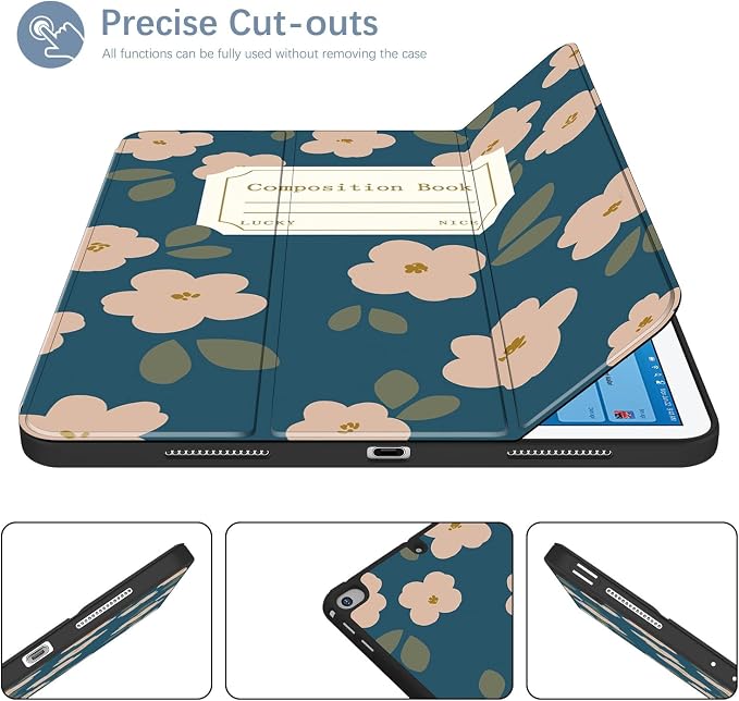 Case for iPad 6th / 5th Generation 9.7-inch iPad Air 2 /Air 1 | Smart Trifold Stand Shockproof Case with Pencil Holder Auto Wake/Sleep Cover Viewing &amp Typing Angles Black Flowers