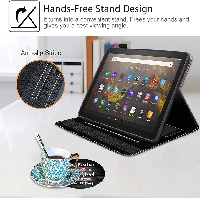 Case for Kindle Fire HD 8/Fire HD 8 Plus Tablet (12th/10th Gen 2022/2020 Release) - Slim Lightweight PU Leather Stand Cover with Auto Wake/Sleep Celestial Theme Sun with Crescent Moon
