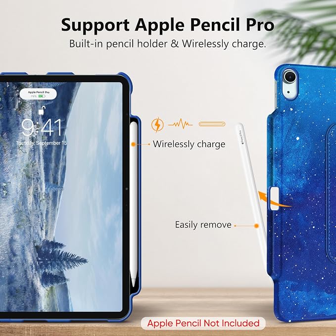 Fintie Rotating Case for iPad Air 13-inch M4/M3/M2 (2026/2025/2024) | 360° Swivel Stand Landscape &amp Portrait Viewing Shockproof Protective Cover Pencil Holder Auto Sleep/Wake Black