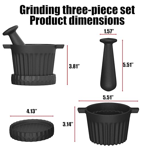 Aurionix Cast Iron Mortar and Pestle Set with Grater Plate, Brush and Spoon