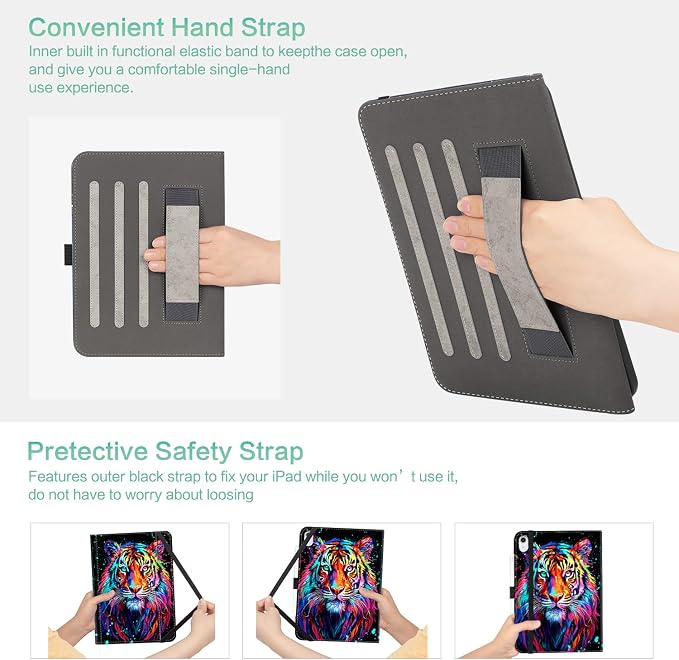 Lokigo Case for iPad (A16) 11th/10th Generation Aurora Forest | for iPad 11th-11 Inch/10th-10.9 Inch Stand Cover Pencil Holder/Hand Strap/Pocket Support Touch ID Auto Wake/Sleep