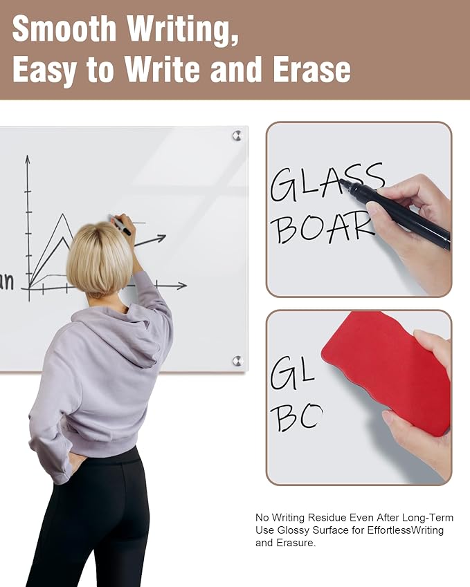 Mifuro Magnetic Glass Whiteboard，60"x48" Wall Mounted Frameless Dry Erase Board for Office, Home & School Ultra White