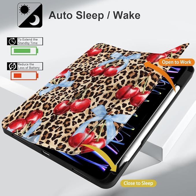 Case for iPad Pro 12.9 inch 6th Generation 2022 Built-in Pencil Holder + Trifold Stand + Auto Wake/Sleep + Protective Cover for iPad Pro 12.9 5th/4th/3rd Gen- Bear
