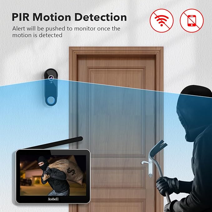 ACEBELL Wireless Video Doorbell Intercom System Battery Operated, 1080P Video Doorbell Camera with Monitor Wireless, Video Door Phone with 7''Touch Screen, Motion Detection, No Monthly Fees