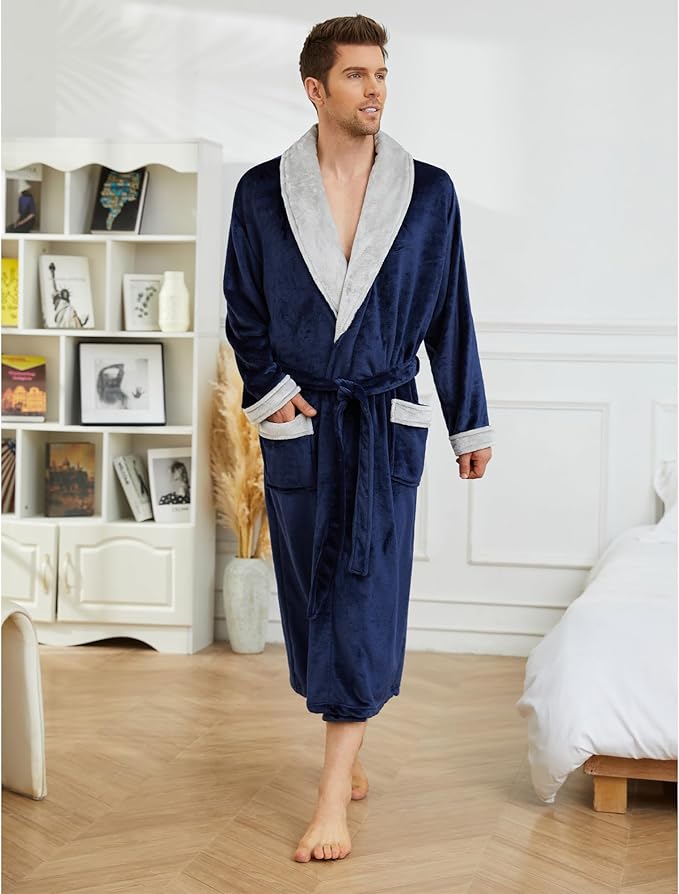 U2SKIIN Mens Fleece Robe Plush Collar Shawl Bathrobe