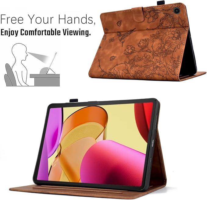 Kindle Fire Max 11 Case 13th Generation 2023 Release Fire Max 11 Tablet Case Embossed Suede Leather Folio Stand Cover with Auto Wake/Sleep &amp Card Slot &amp Pen Holder Brown Bird Flower Embossi