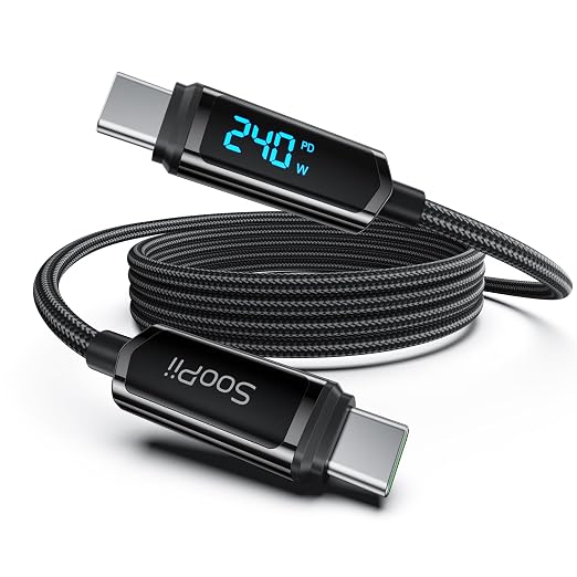 SOOPII USB C to USB C Cable [10FT2-Pack] 100W PD Fast Charging USB C Cable Nylon Braided Type-C Cable with LED Display for lPhone 15/15 Plus MacBook Pro Samsung Galaxy S22/S10 Pixel LG