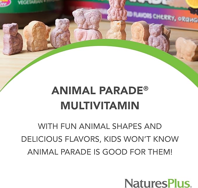 Natures Plus Animal Parade Children's Chewable Multivitamin - 180 Animal-Shaped Tablets, Pack of 3 - Natural Assorted Flavors - Vegan, Gluten Free - 270 Total Servings