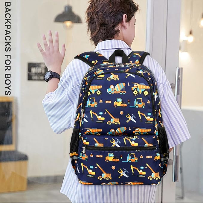 DSIUE Backpacks for Boys School Bags for Kids Elementary Bookbag and Lunch Box Set Engineering Navy Blue