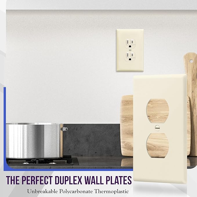 ENERLITES Duplex Receptacle Outlet Wall Plate, Midway Size 1-Gang 4.88" x 3.11", Unbreakable Polycarbonate Thermoplastic, 8821M-LA, Light Almond