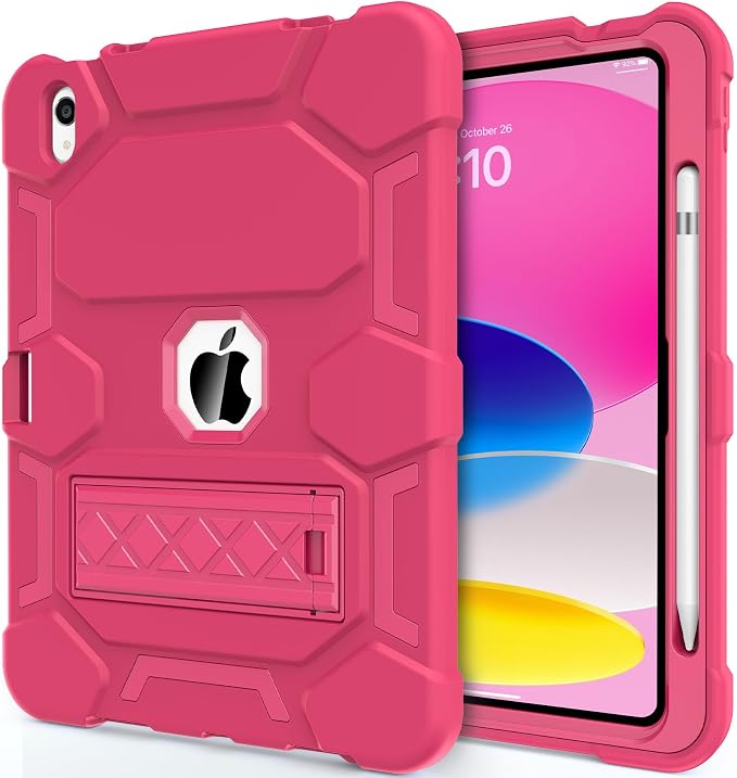 Case for iPad 11 11th Gen (A16) 2025 &amp 10th Gen 2022 10.9 Purple+Green | Kickstand | With Pencil Holder | Drop-Proof Silicone+Hard Shell | Raised Edge Protects Screen&ampCamera | Heavy Duty Pr
