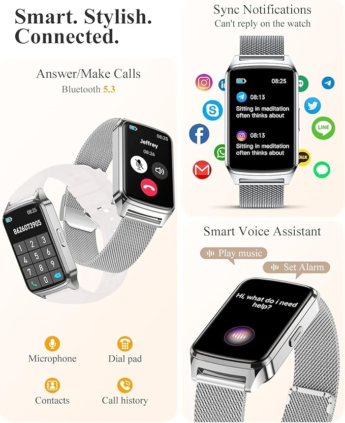 Fitness Tracker Watch for Women Men, Step Counter Compatible with iPhone Android, IP68 Waterproof Activity Tracker with Sleep Monitor, 110+ Sports Pedometer (Minimalist, Cold Steel Silver, 1.57)