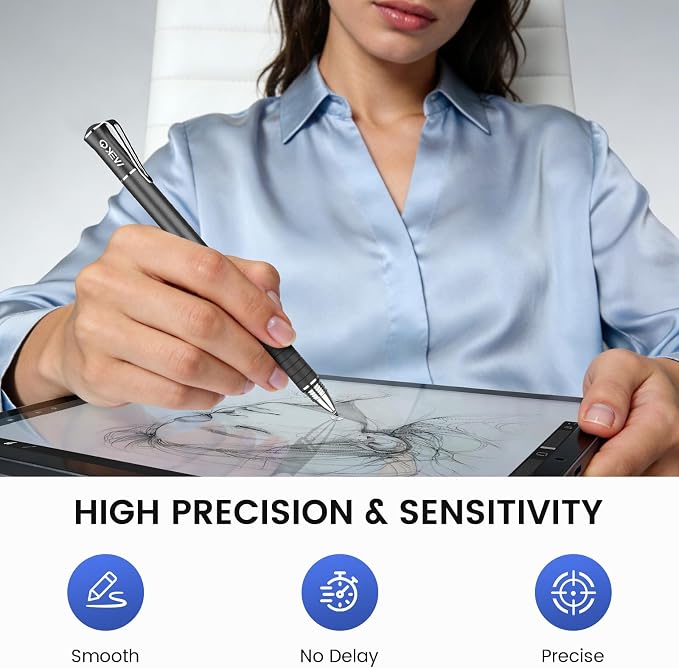 MEKO Stylus Pen for Touchscreen 2-in-1 Universal Stylus 6Pcs | MEKO 1st Gen Stylus Fiber &amp Disc Tips High Precision Work for iPad iPhone Android Tablets All Touch Screens-Black