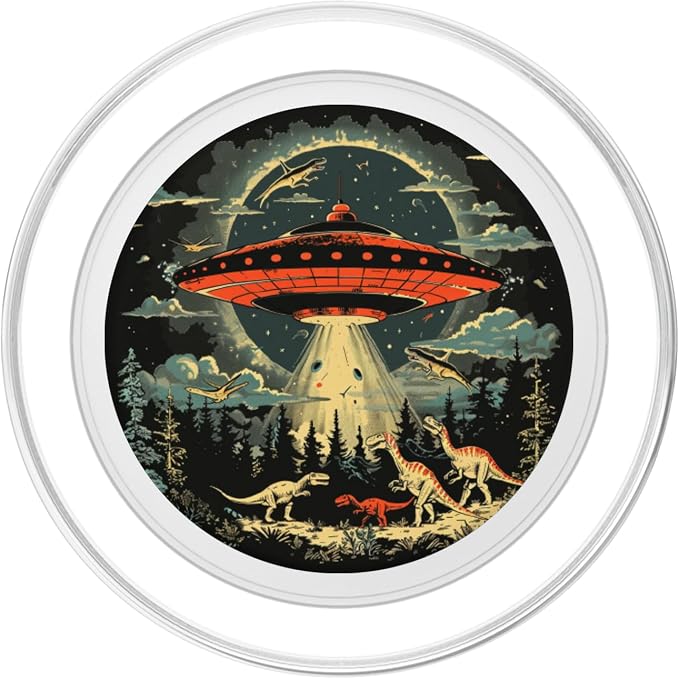 Alien Lover Flying Saucer UFO Abduction Dinosaur PopSockets Adhesive PopGrip