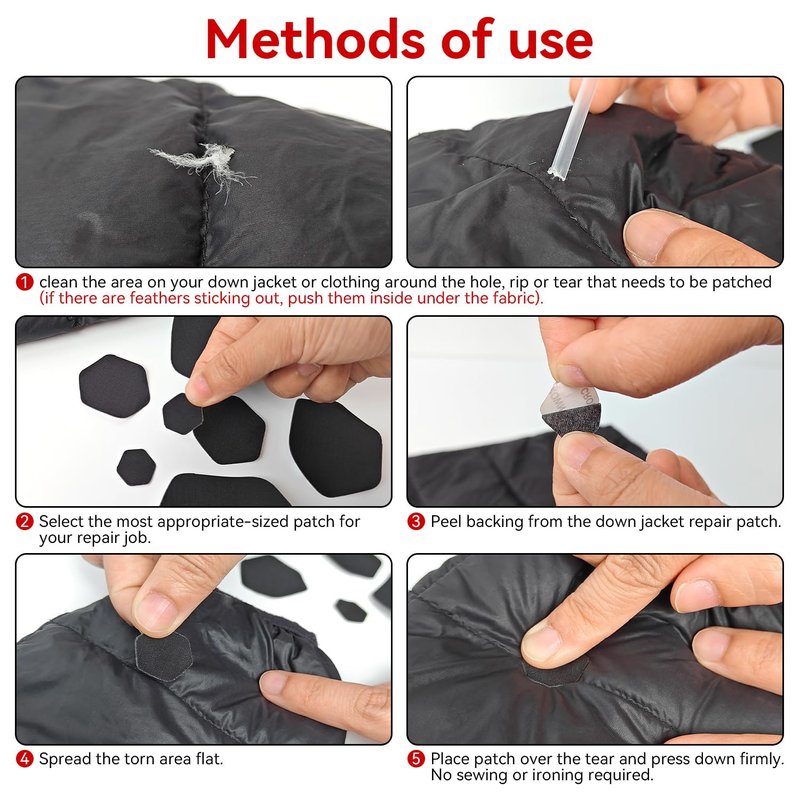 Harsgs Down Jacket Repair Patches, Self Adhesive Nylon Repair Patch, Pre-Cut Waterproof Repair Patches for Down Jackets Coats Clothing Tents Sleeping Bags,Black 8pcs