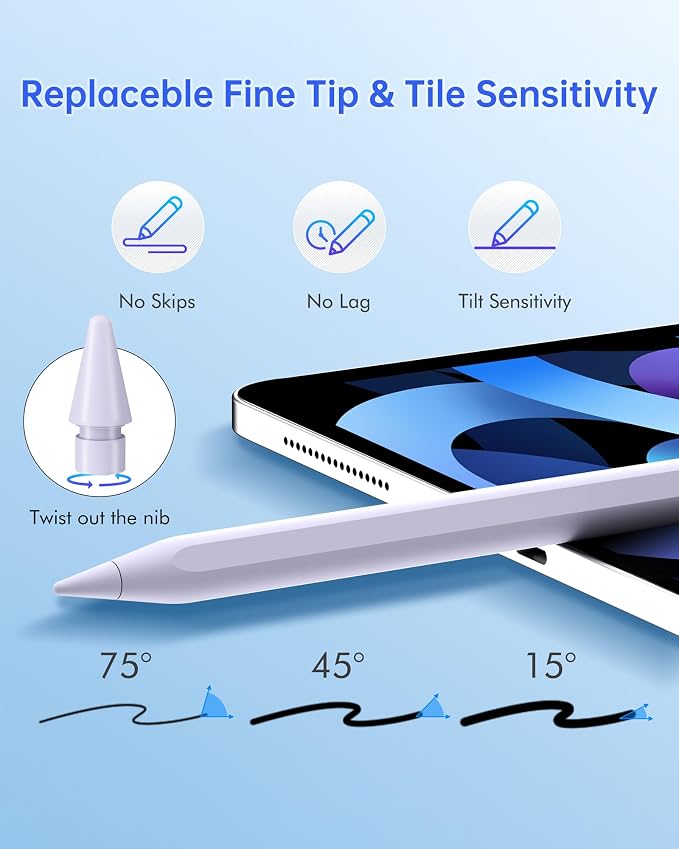 Stylus Pen for iPad with Magnetic Palm Rejection 14-Minute Fast Charging for iPad 6/7/8/9/10 mini 5/6 Air 3/4/5/M2 Pro 11/12.9/M4