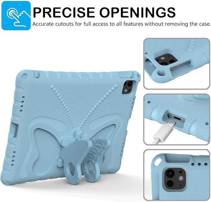 Kids Case for iPad Air 13 (2026/2025/2024) M4/M3/M2 &amp iPad Pro 13 2024 &amp iPad Pro 12.9 Cover 6th/5th/4th/3rd Gen (2022/2021/2020/2018) DIY Figures EVA Rubber Handle Stand Shockproof Bumper