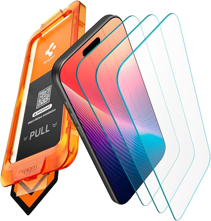 Spigen AlignMaster S Tempered Glass Screen Protector for iPhone 17 Pro | 9H+ tempered glass AlignMaster S auto align tray 100% clarity Original touch Case-friendly 3Pack