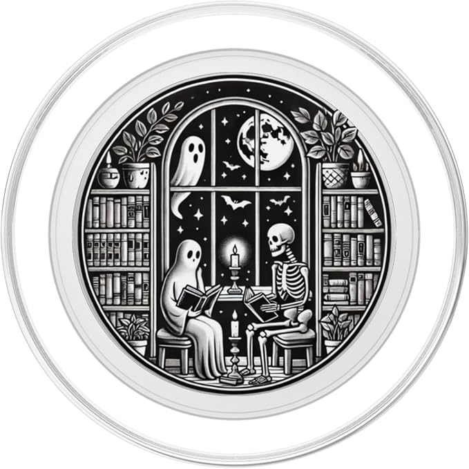 Retro Spooky Bookish Halloween Skeleton Ghost Bookworm Gifts PopSockets PopGrip for MagSafe