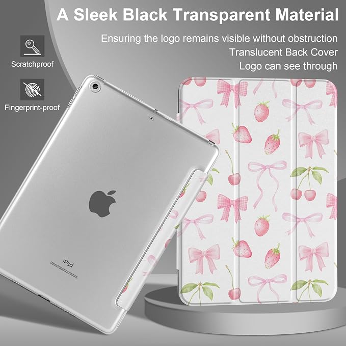 Compatible with iPad 10.2 Inch Case 2021 2020 2019 Smart Lightweight Trifold Stand Hard Plastic Transparent Cover Support Auto Sleep/Wake for iPad 10.2 9th/8th/7th Gen - Bear &amp Cherry