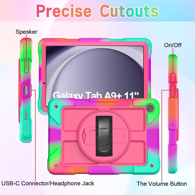 Case for Samsung Galaxy A11+ Plus/ A9 Plus 11 inch 2026/2023 with 360° Swivel Handle Strap Cover with Lanyard Black
