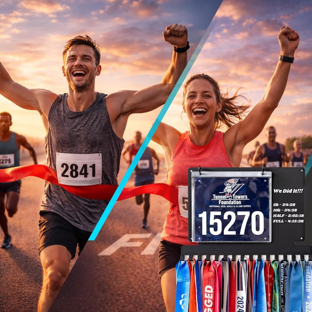 Stekja Running Medal Hanger Display with Race Bib Holder, Gift for Runners