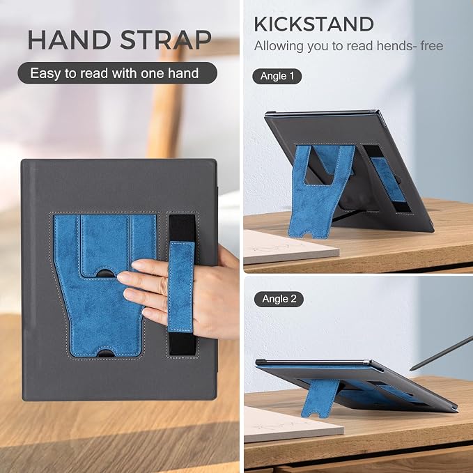 CoBak Stand Case for Remarkable 2 Paper Tablet 2020 10.3 with Hand Strap | Lightweight and Hard Back Shell Protective Book Folio Cover with 2 Kickstand Stand Angles and Pen Holder Features Black